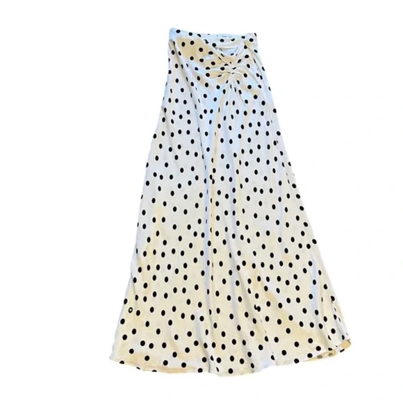Mango Dresses & Skirts - Mango MNG | White Black Polka Dot Ruched Satin Maxi Skirt, XS